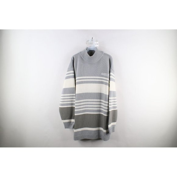 Vintage Southpole Mens XL Baggy Fit Spell Out Striped Mock Neck Knit Sweater